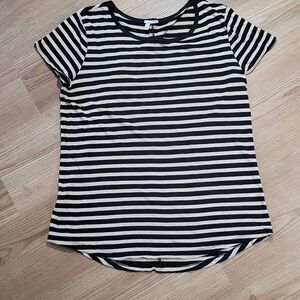 🔺️Halogen Black & Tan Striped Linen Blend Short Sleeve Top Medium